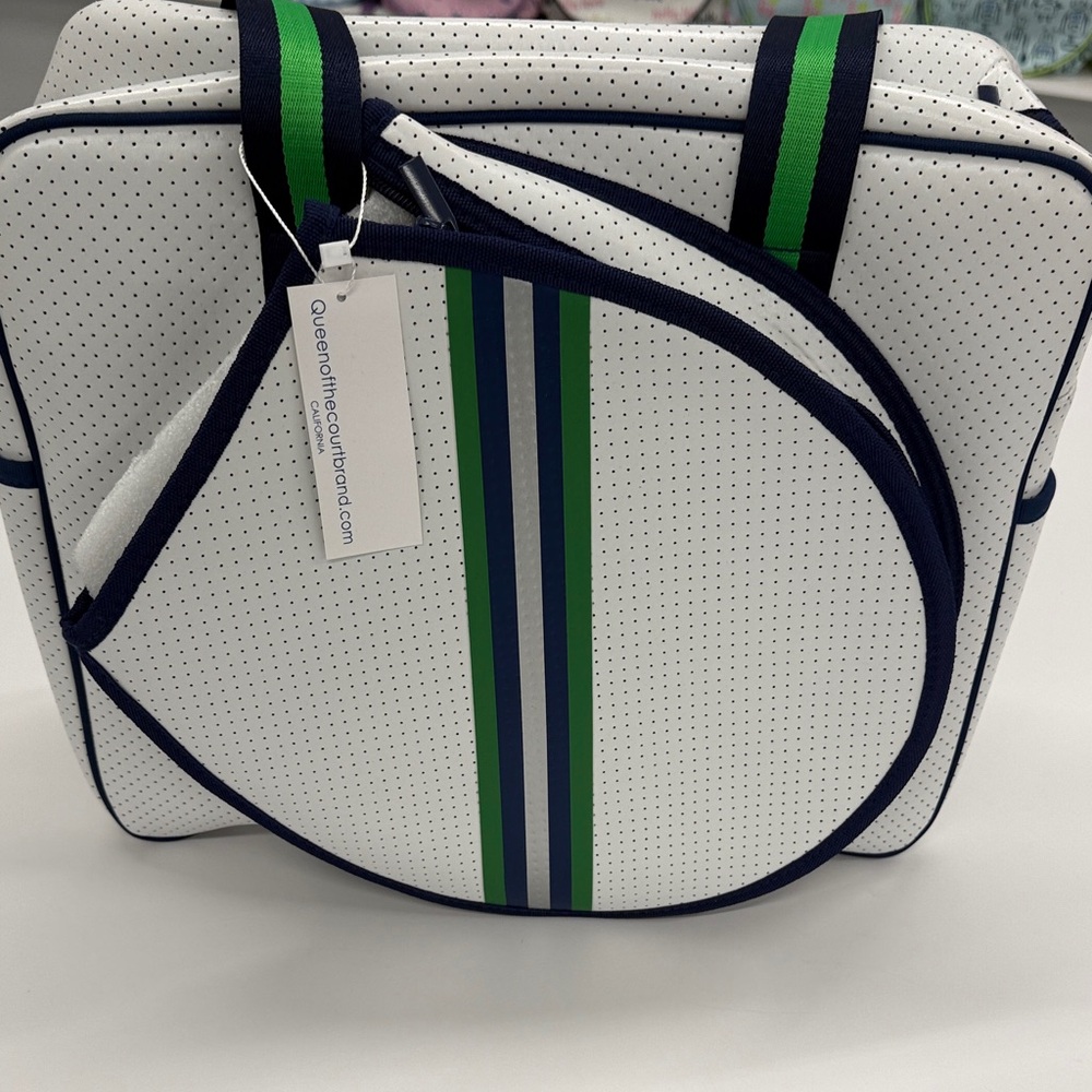 White and Green Striped neoprene pickleball bag